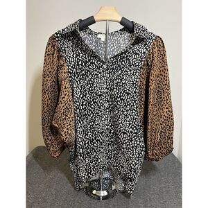 Oddy Animal Print Leopard Print Blouse Sz Small Mob Wife Boho Chic Edgy Eclectic